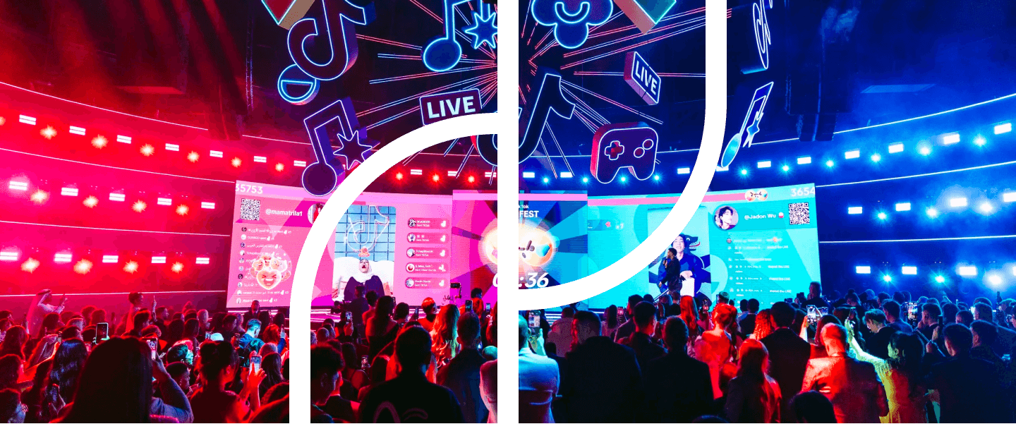 Outdoor event venue with plants and guests